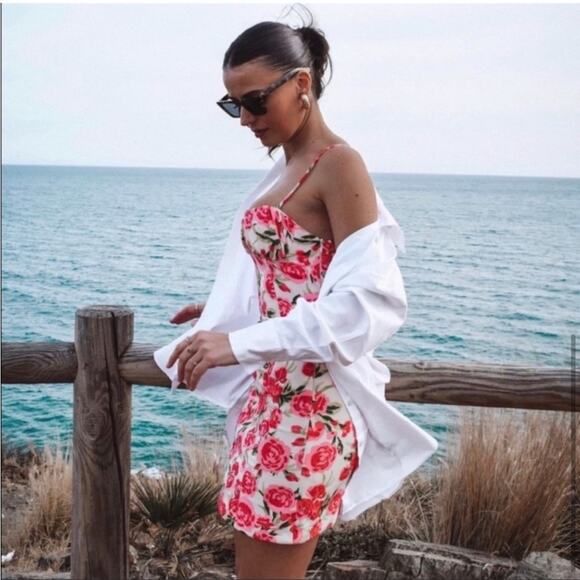 Zara Red and Pink Spaghetti Strap Corset Mini Dress - Picture 6 of 12